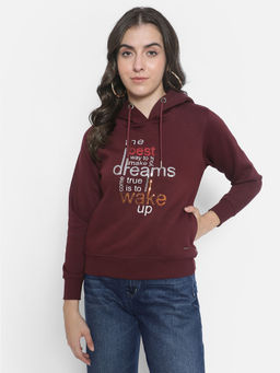 CRIMSOUNE CLUB - Womens Maroon Printed Sweatshirt With Hood