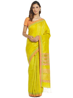 Fabindia - Lime Hand Woven Silk Saree
