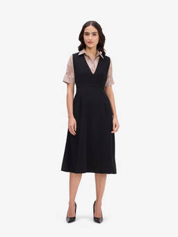 Strong And Brave - Black A-Line Pinafore Midi Dress