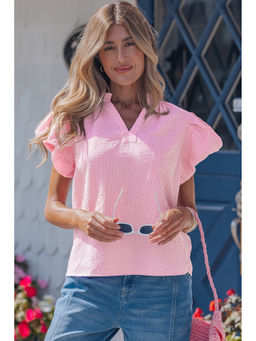 Errabelly - Rose Stripe Short Bubble Sleeve Split Top