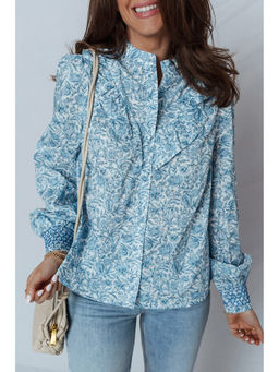 Errabelly - Sky Blue All Over Floral Puff Sleeve Top