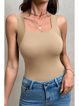 Errabelly - Oatmeal Colour Wide Strap Splicing Tank Top
