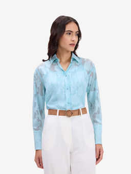 Strong And Brave - Sky Blue Jacquard Shirt With Slip