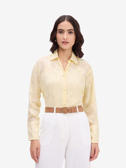 Strong And Brave - Yellow Textured Sheer Shirt With Slip