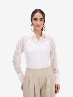 Strong And Brave - White Textured Sheer Shirt With Slip