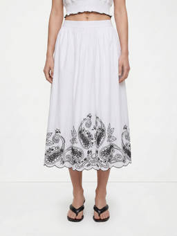Cover Story - Helly White Embroidered Midi Skirt