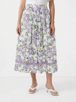 Cover Story - Playful Florals Purple Midi Skirt
