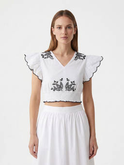 Cover Story - Helly White Embroidered Crop Top