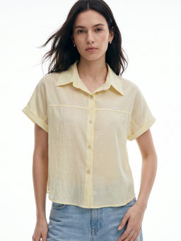 Outzidr - Yellow Short Sleeve Front Buttoned Shirt