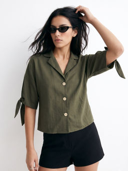 Outzidr - Olive Collared Front Buttoned Shirt