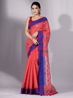CHARUKRITI - Red Tissue Handwoven Saree with Red Border Without Blouse