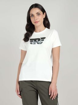 Royal Enfield - Off White Reflective Typography Printed T-Shirt