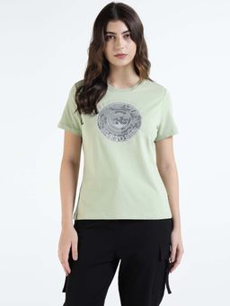 Royal Enfield - Sage Green Round Neck Typography Printed T-Shirt