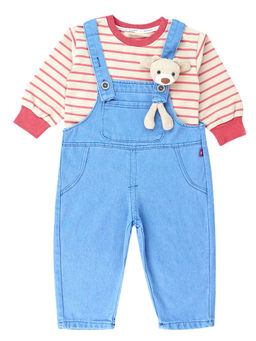 Little Surprise Box - Red Teddy Toy Dungaree with T-Shirt (Set of 2)