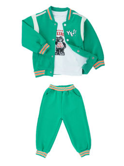 Little Surprise Box - Green Varsity Jacket with Track Pant and T-Shirt (Set of 3)