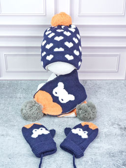 Little Surprise Box - Navy Blue Winter Cap with Mufflers and Gloves (4-8 Years) (Set of 3)