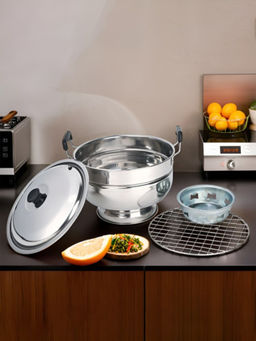 Kuber Industries - Silver Stainless Steel Bati Cooker & Gas Tandoor