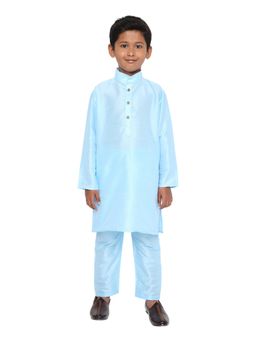 Maharaja - Kids Banarasi Dupion Silk Kurta Pyjama in Blue for Boys (Set of 2)