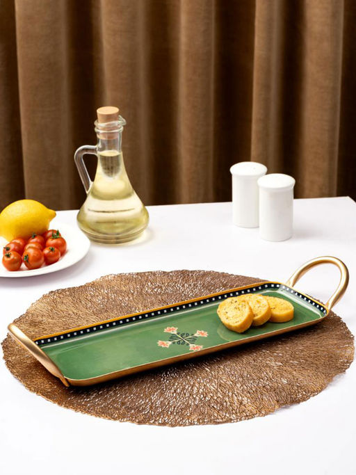 The Pitara Project Metal Motif Tray - Green
