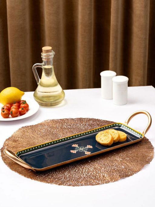 The Pitara Project Metal Motif Tray - Blue