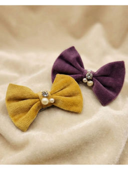 FUNKRAFTS - Yellow & Purple Velvet Bow Hair Clips (Pack of 2) (3-12 Years)