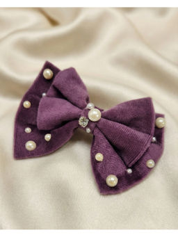 FUNKRAFTS - Purple Velvet Double Bow Hair Clip (3-12 Years)