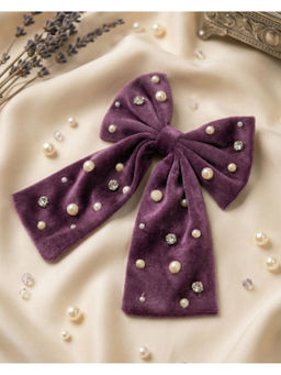 FUNKRAFTS - Purple Velvet Bow With Tail Hair Clip (3-12 Years)