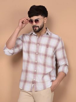 CRIMSOUNE CLUB - Men's Purple Checked Linen Shirt