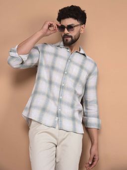 CRIMSOUNE CLUB - Men's Green Checked Linen Shirt