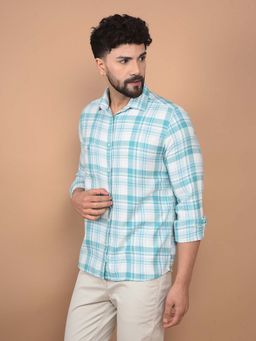 CRIMSOUNE CLUB - Men's Blue Checked 100% Cotton Shirt