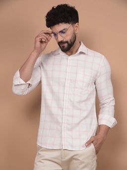 CRIMSOUNE CLUB - Men's Pink Checked 100% Cotton Shirt