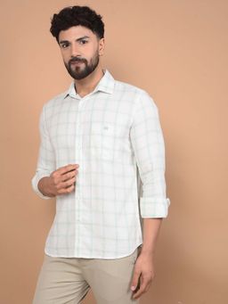 CRIMSOUNE CLUB - Men's Green Checked 100% Cotton Shirt