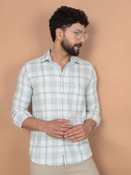 CRIMSOUNE CLUB - Men's Green Checked 100% Cotton Shirt