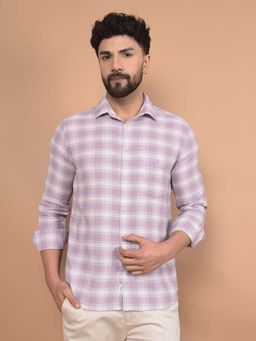 CRIMSOUNE CLUB - Men's Purple Checked 100% Cotton Shirt