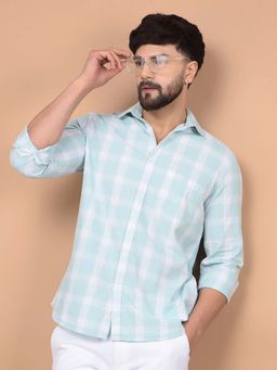 CRIMSOUNE CLUB - Men's Green Checked 100% Cotton Shirt