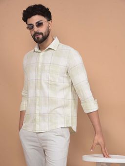 CRIMSOUNE CLUB - Men's Green Checked 100% Cotton Shirt