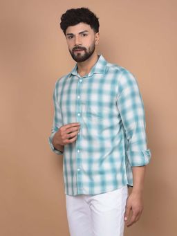 CRIMSOUNE CLUB - Men's Green Checked 100% Cotton Shirt
