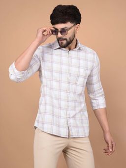 CRIMSOUNE CLUB - Men's Purple Checked 100% Cotton Shirt