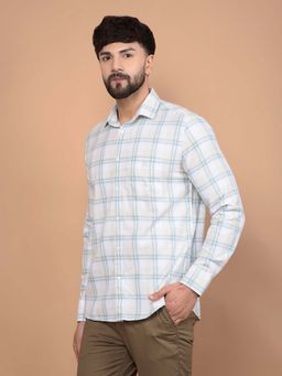 CRIMSOUNE CLUB - Men's Green Checked 100% Cotton Shirt