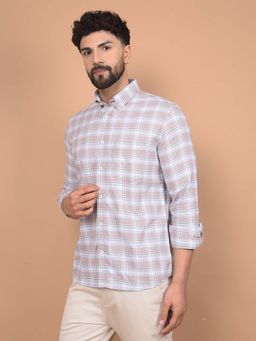 CRIMSOUNE CLUB - Men's Purple Checked 100% Cotton Button-Down Collar Shirt