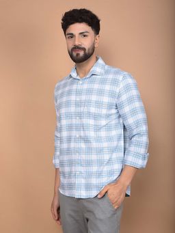 CRIMSOUNE CLUB - Men's Blue Checked 100% Cotton Shirt