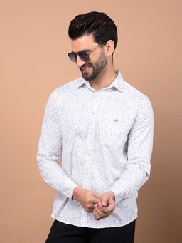 CRIMSOUNE CLUB - Men's White Printed 100% Cotton Shirt