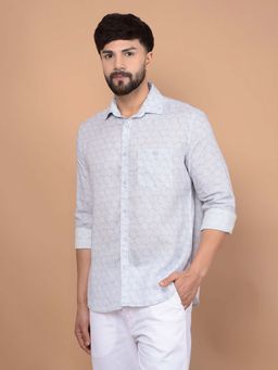 CRIMSOUNE CLUB - Men's Blue Printed Linen Shirt