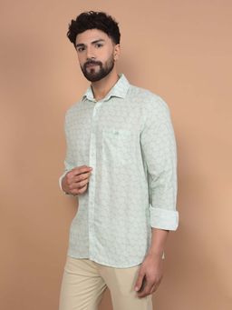 CRIMSOUNE CLUB - Men's Green Printed Linen Shirt