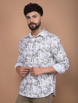 CRIMSOUNE CLUB - Men's Olive Printed 100% Cotton Shirt