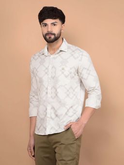 CRIMSOUNE CLUB - Men's Beige Printed 100% Cotton Shirt