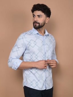 CRIMSOUNE CLUB - Men's Blue Printed 100% Cotton Shirt