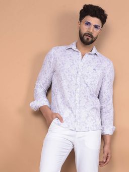 CRIMSOUNE CLUB - Men's Purple Floral Print 100% Cotton Shirt