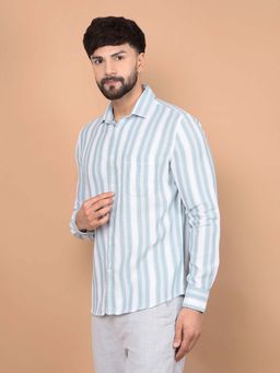 CRIMSOUNE CLUB - Men's Green Vertical Stripes 100% Cotton Knitted Shirt