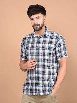 CRIMSOUNE CLUB - Men's Blue Checked Linen Shirt